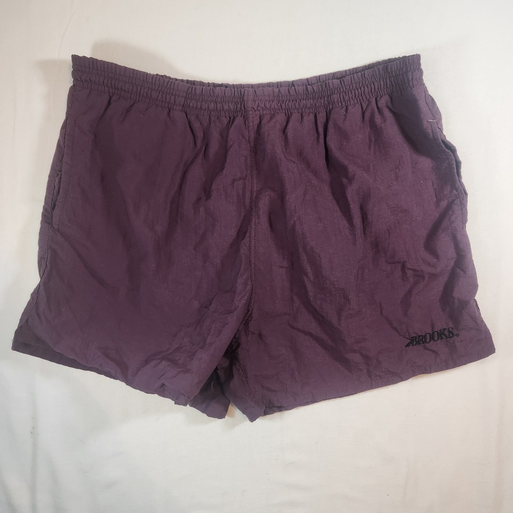 Vintage Brooks Mens Purple Nylon Mesh Lined Running Shorts Size Large